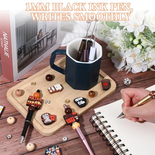 12 Pieces Beadable Pens Bulk Kit,Ballpoint Pens with Crystal Wood Round Spacer Set,Office Supplies, Office Accessories & Craft Gifts for DIY Pen Making Kit Smooth Writing(Coffee) - color: Coffee Brown
