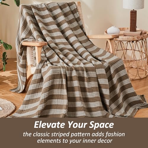 EMME Cotton Muslin Blanket Couch 4-Layer Breathable Gauze Soft Lightweight Bed Blankets Adults Brown Throw XL (50" x 70") - color: Brown, size: Throw XL (50" x 70")