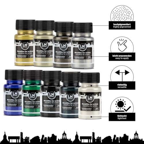 Metallic Acrylic Paint 9 x 1.69 fl oz - Set Luxe - Premium Metallic Acrylic Paints for Artists, 50ml – Perfect for Canvas, Wood, Ceramic, and DIY Projects - color: Luxe