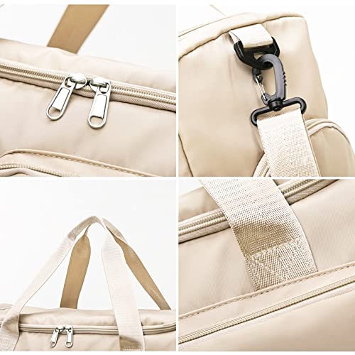 Suruid Gym Bag with Shoe Compartment, Sports Duffle Bag for Women, White - color: White