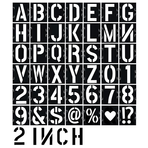 2 Inch Letter Stencils 42 Pcs ReusableTemplates Symbol Numbers Interlocking Stencil Kit Plastic Number Stencils for Wood,Wall,Paper,Fabric,Glass,Signage,DIY Art Projects - style: 2 Inch