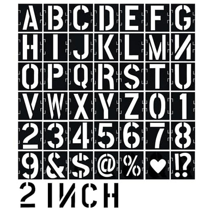 2 Inch Letter Stencils 42 Pcs ReusableTemplates Symbol Numbers Interlocking Stencil Kit Plastic Number Stencils for Wood,Wall,Paper,Fabric,Glass,Signage,DIY Art Projects - style: 2 Inch