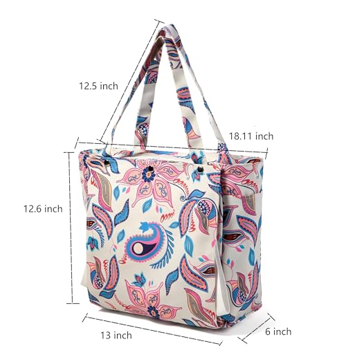 Floral Paisley Pattern Yoga Bag, Canvas Tote with Blue and Pink Design, Spacious Carrier for Yoga Mat and Accessories - color: White