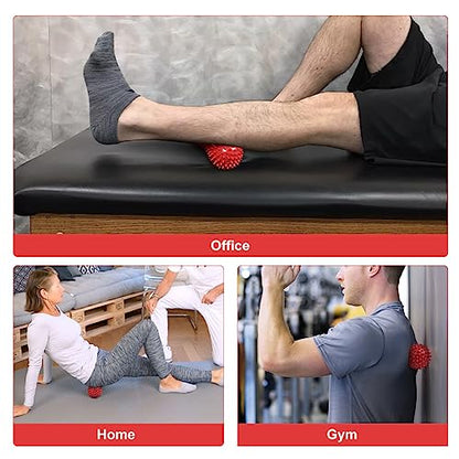 URAQT Spiky Massage Ball Set, 2 Pack Physical Therapy Massage Balls, Hard Lacrosse Ball & Spiky Massage Ball for Myofascial Release and Trigger Point Deep Tissue Massage (Red) - color: 2pcs-red