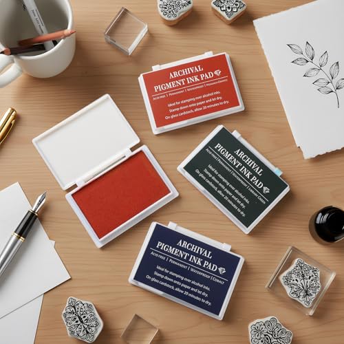 MotiMind 4 Pcs Archival Pigment Waterproof Ink Pad for Stamps, Bright Colors | Pigment Stamp Pads for Card Making Scrapbooking, Archival Acid-free Quality, 3.7x2.5 Inch, Works on Paper Glass - color: Bright Colors