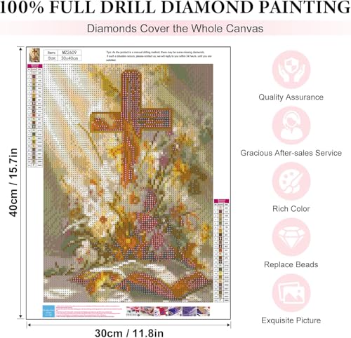 WNPOKN Religious Cross Diamond Art Kits for Adults 12 x 16inch | Cross with Flowers and Book 5D Diamond Painting Kits,Diamonds Dot Gem Art Craft Kits for Home Wall Decor