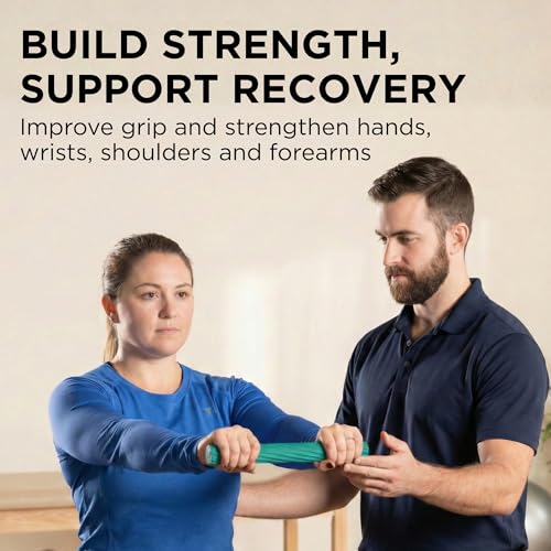 THERABAND FlexBar Resistance Bar, Tennis Elbow, Physical Therapy, M, Green | Flex therapy bar for physical therapy, wrist and forearm exercise, with non slip grip and compact design - color: Green - Medium, style: Original
