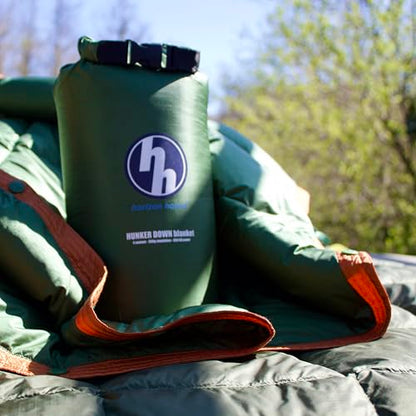 Horizon Hound Down Camping Blanket 650 Fill Power - Ultralight Backpacking Quilt (1lb 6oz) Warm & Water-Resistant 20D Nylon Shell for Outdoors, Camping, Hiking, Travel, & Stadium - Packable - color: Green