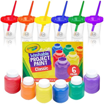 Kids Painting Set, Washable Paint for Kids & Paint Cups Toddler Gift Bundle | Includes 6 Tempera Paints (2 oz EA), 6 Paint Cups, 6 Brushes for Mess-Free & Spill-Proof Finger Paint Crafts, Non-Toxic Kit