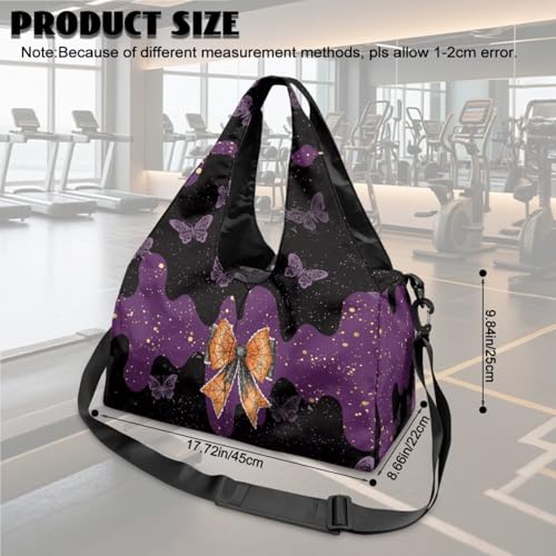 Yoga Gym Bag with Removable Adjustable Shoulder Strap, Shoe Compartment & Top Yoga Mat Holder 17.72x8.66x9.84in - color: Halloween Butterfly Bow Print
