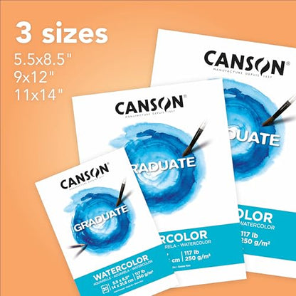Canson Graduate Watercolor Pad, Foldover, 5.5x8.5 inch, 20 Sheets | Artist Paper for Adults and Students - Painting, Gouache, Mixed Media and Ink - size: 5.5x8.5 inch
