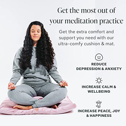 Mindful Modern Meditation Cushion and Zabuton Mat Bundle - Premium Luxury Velvet Zafu Floor Pillow and Rectangular Mat - Blush Pink Color