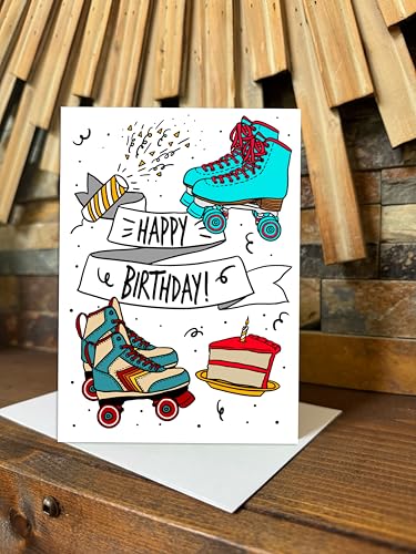 Roller Skate and Cake Birthday Card | Fun and Colorful Happy Birthday Card | Colorful Roller Skating Card - style: Skate