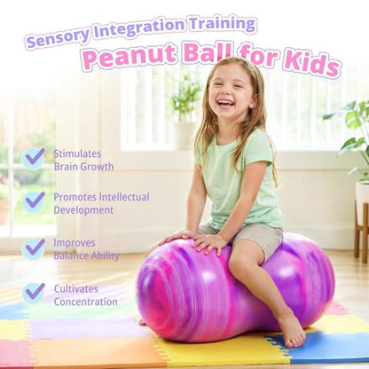 18''/20'' Peanut Ball for Kids & Adults, Anti-Burst Exercise Ball - color: Purple-pink, size: 18''(45cm*90cm)
