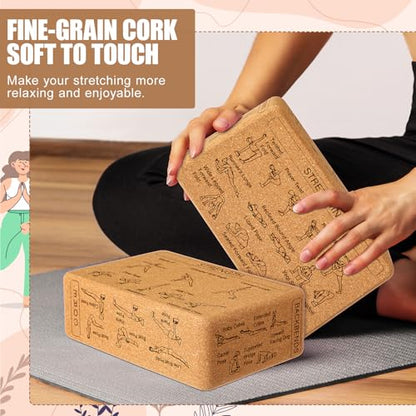 Halloscume 2 Pack Cork Yoga Blocks for Support and Balance, Beige