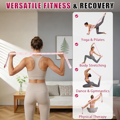 KUZARO Fitness Resistance Bands with 12 Loops, Numbered Resistance Bands for Physical Therapy, Women Stretch Strap for Home Gym, Elastic Exercise Bands for Yoga, Pilates, Leg Stretching, Dance