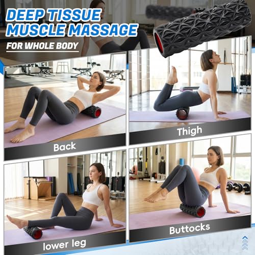Foam Roller for Deep Tissue Massager High Density Massage Roller | Diamond-Shaped Texture, Myofascial Release, Deep Tissue Muscle Massage Trigger Point Back Roller for Fitness (15" Black) - color: Black