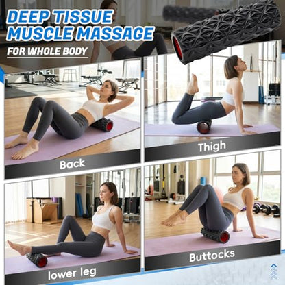 Foam Roller for Deep Tissue Massager High Density Massage Roller | Diamond-Shaped Texture, Myofascial Release, Deep Tissue Muscle Massage Trigger Point Back Roller for Fitness (15" Black) - color: Black