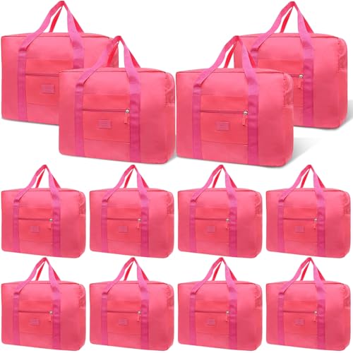 Travel Duffel Bag 12 PCS Foldable Travel Bag Bulk Carry on Luggage Bag Waterproof Tote Sports Gym Bag Lightweight Large Weekender Overnight Bag for Women and Men (Red 12PCS) - color: Red 12PCS