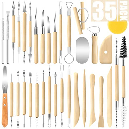 JETMORE 35 Pcs Clay Sculpting Tool Kit, Clay Cutters, Pottery Tools for DIY | Clay tools support carving, shaping and detailing, Sculpting tools suit pottery, ceramics, molding and polymer clay projects - color: 35 Pack
