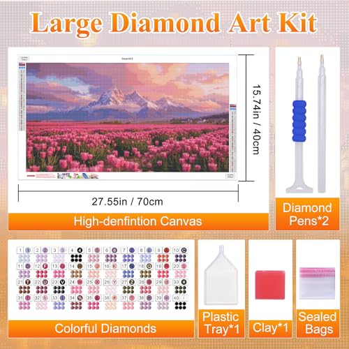 SmartEZ Large Diamond Painting Kits for Adults, Flowers Diamond Art Kits | DIY Large Diamond Art Kits for Adults, Gem Art Kits for Gift, Home Wall Decor 27.5x15.7 Inch - color: Mountain 003