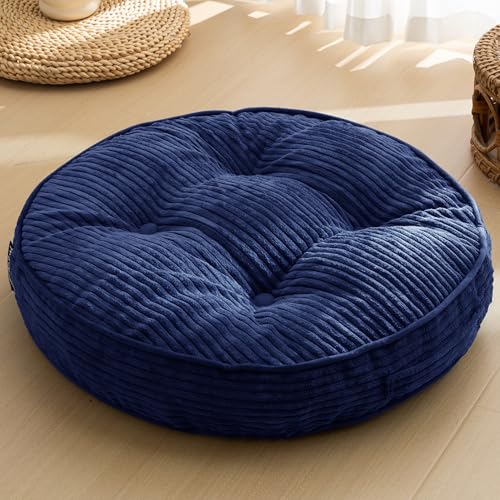 HIGOGOGO Floor Pillow Cushion for Adults, Meditation Cushion Pillow, Large Round Floor Sitting, Tufted Corduroy Cover, for Tatami Living Room or Yoga, 22x22 Inch, Navy - color: Round Navy, size: 4" Thick(Pack of 1)