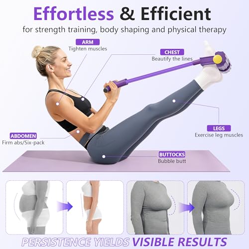 Pedal Resistance Band with Handle, 6-Tube Natural Rubber Exercise Bands - color: Purple
