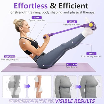 Pedal Resistance Band with Handle, 6-Tube Natural Rubber Exercise Bands - color: Purple