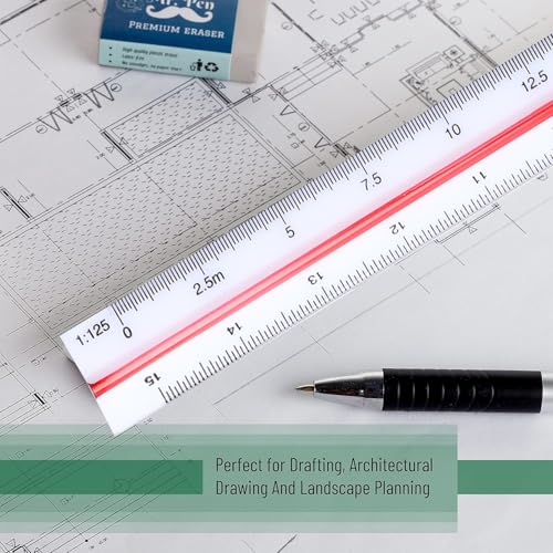 Architectural Scale Ruler 12 Inch Scale Ruler Engineering Engineer Scale Architect Drafting Ruler Architecture Triangular Ruler for Blueprints Drafting Tools for Architects Engineers Draftsman