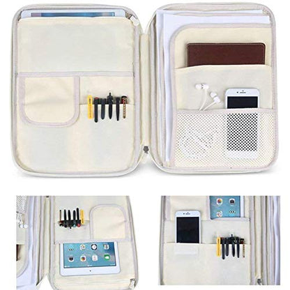 JAKAGO Travel Portfolio Organizer Waterproof A4 Document Bag Multifunctional Travel Note Pouch Zippered Case for Notebook, Ipad, Journals, Sketch Books (Dark Blue) - color: Dark Blue