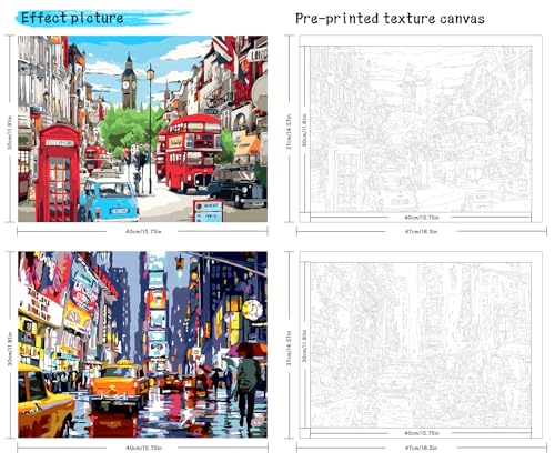 QUITEDEW 2 Pack Paint by Numbers Kit for Adults Beginner,Times Square Paint by Number Kits for Adults,DIY Street Oil Painting in Box for Gifts and Home Wall Decor 11.8x15.7 Inch. - color: B5-scenery