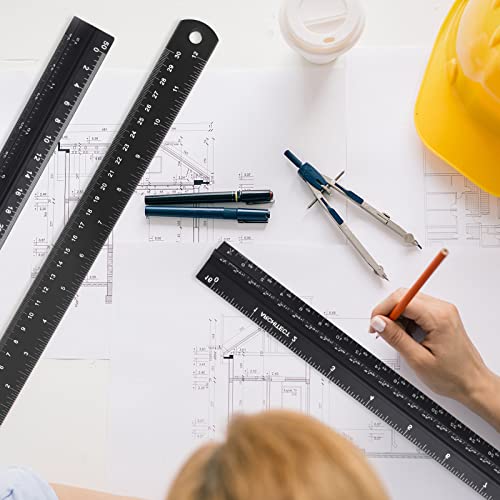 Architectural&Engineering Triangular Scale Ruler, 12 Inch Architectural Scale Ruler Set, Laser-Etched Aluminum with Stainless Steel Ruler for Architects, Students, Draftsman, Engineers (3 PCS) | 12'' Black Architectural Scale Ruler Set, Laser-Etched Alumi