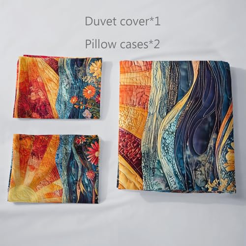 AILONEN Colorful Flower Duvet Cover Set Queen Size, Boho Sun and Ocean Bedding Set,Abstract Printed Soft Quilt Cover Cover + 2 Pillowcases,3 Pieces - color: S11, size: Queen