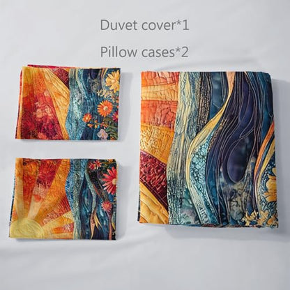 AILONEN Colorful Flower Duvet Cover Set King Size, Boho Sun and Ocean Bedding Set,Abstract Printed Soft Quilt Cover Cover + 2 Pillowcases,3 Pieces - color: S11, size: King