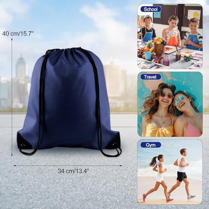KUUQA 12Pcs Navy Blue Drawstring Backpack Bags - color: Navy Blue