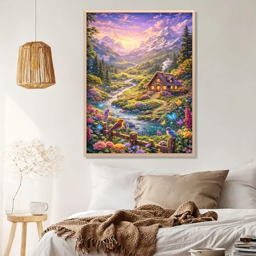 Landscape Diamond Art Kits for Adults Beginners 12x16 IN, DIY Craft Gift | Mountain Lake Landscape Diamond Painting Kits for Adults, Stress Relief, Home Wall Decor, Cabin 5D Full Round Drill Gem Art - color: DP-US16
