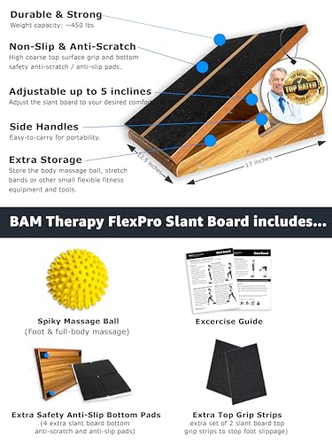 BAM Athletica's Physical Therapy Slant Board for Calf Stretching, Injury Recovery & Fitness | Adjustable Calf Stretcher Incline Board for Plantar Fasciitis Relief, Achilles Rehab, Squats & Exercise - color: Therapyflex Pro Premium | Large Full Coverage