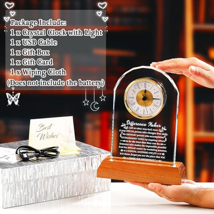 Ornalrist Difference Maker Gifts for Men Women Appreciation Crystal Clock - color: Difference Maker