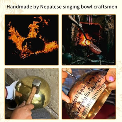 Kmise Tibetan Singing Bowls Set- Handmade in Nepal Meditation Sound Bowls for Yoga, Meditation, Mindfulness, Healing and Chakra Balancing, Stress Relief (5', Gold Flower) - color: 5inch Golden Flower