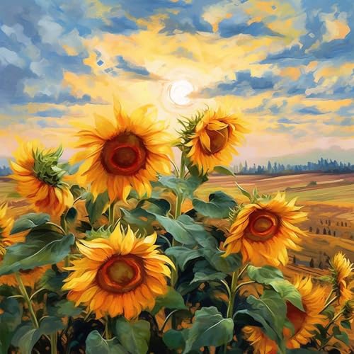 PRASIO Paint by Numbers Kit for Adults Flowers, Sunflower Easy Adult Paint by Number Kits on Canvas, DIY Acrylic Watercolor Oil Paint by Number for Adults Beginner for Home Decor Gift 16x16 Inch - color: XM-OP-Sunflower-4040