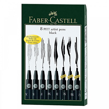 Faber Castell FC167137 Wallet Pitt Pen Nibs Art Set, Assorted - size: 8 Count (Pack of 1), style: Faber-Castell Pitt Artist Pen - Black