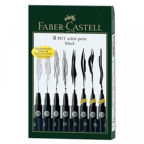 Faber Castell FC167137 Wallet Pitt Pen Nibs Art Set, Assorted - size: 8 Count (Pack of 1), style: Faber-Castell Pitt Artist Pen - Black