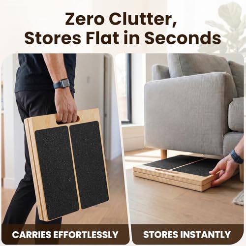 Adjustable Wooden Slant Board, Portable Incline Board for Calf Stretching, Squats, Pilates & PT, Heel, Ankle, Knee, Foot, Leg Relief