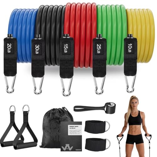 WHATAFIT Resistance Bands, 5 Level Exercise Bands with Handles for Workout - color: 10-100LB-Colorful