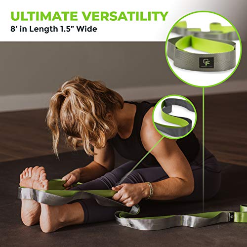 Gradient Fitness Stretching Strap for Physical Therapy, 12 Multi-Loop Stretch Strap 1.5" W x 8' L, Neoprene Handles, Physical Therapy Equipment, Yoga Straps for Stretching, Leg Stretcher. - color: Green/Grey