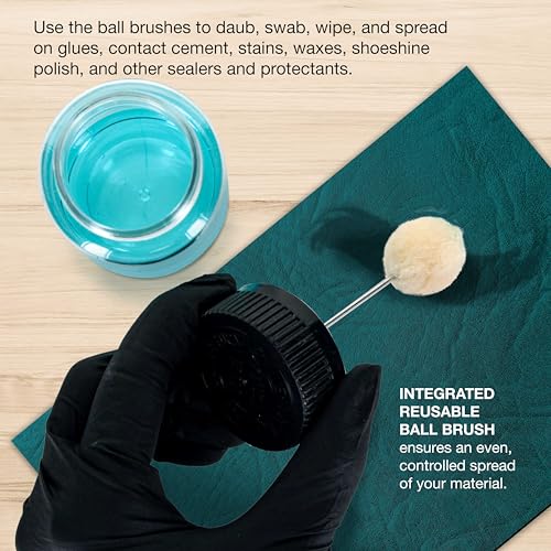 TCP Global 12-Pack Wool Daubers with Clear Plastic Bottles, 4 oz. (120 ml) - Safety Lids, Applicator Ball Brushes for Leather Dye, Dyeing, Painting, Gluing, DIY Arts and Crafts, Contact Cement