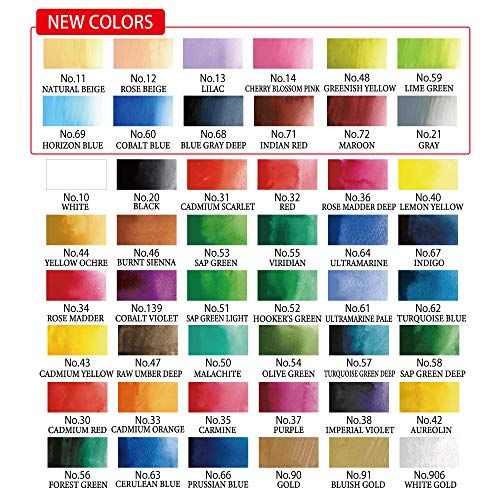 Kuretake Gansai Tambi Watercolor Paint Set, 48 Colors, Made in Japan | 48 vivid opaque colors, non-granulating pigment, large pans, palette & color chart, Professional Use, Artist Grade - style: 48 colors
