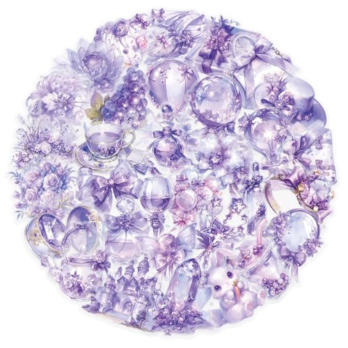 50Pcs Vintage Stickers,Waterproof Transparent PET Aesthetic Decorative Scrapbooking Supplies for Adult Card Making Letters Planner Journaling Junk Journal DIY Water Bottles Art Craft.Purple Flower - color: Purple Flower