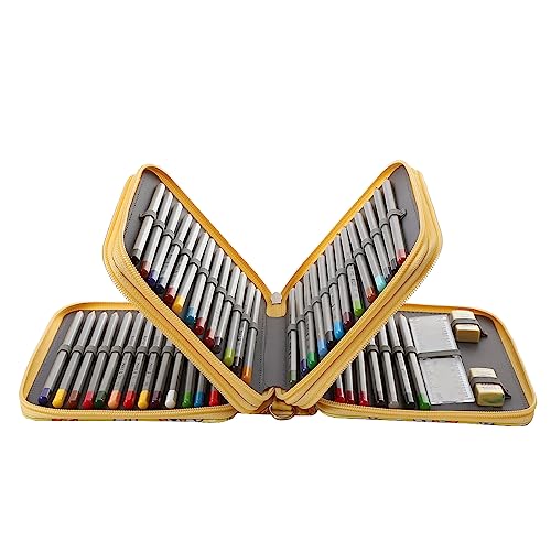 72 Slots Pencil Case Organizer w/Removal Handle Strap | 3-Layer Zipped Pencils Box Large for Colored Pencils Watercolor Pencils for Office and Travel for Artist - color: Bee