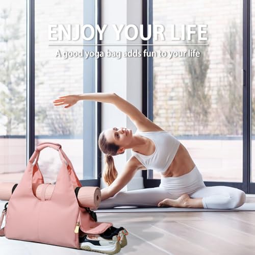 Yoga Mat Bag, Sport yoga Gym Bag for women, Lightweight yoga mat bag carrier with Yoga Strap, Carryall Yoga Tote Bag - color: PINK Updated Version